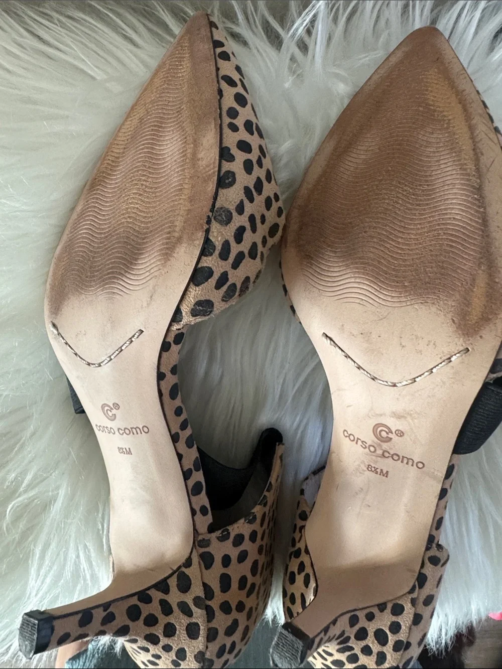 Corso Como Tan Leopard-Print Pointed Flats with Black Elastic Strap